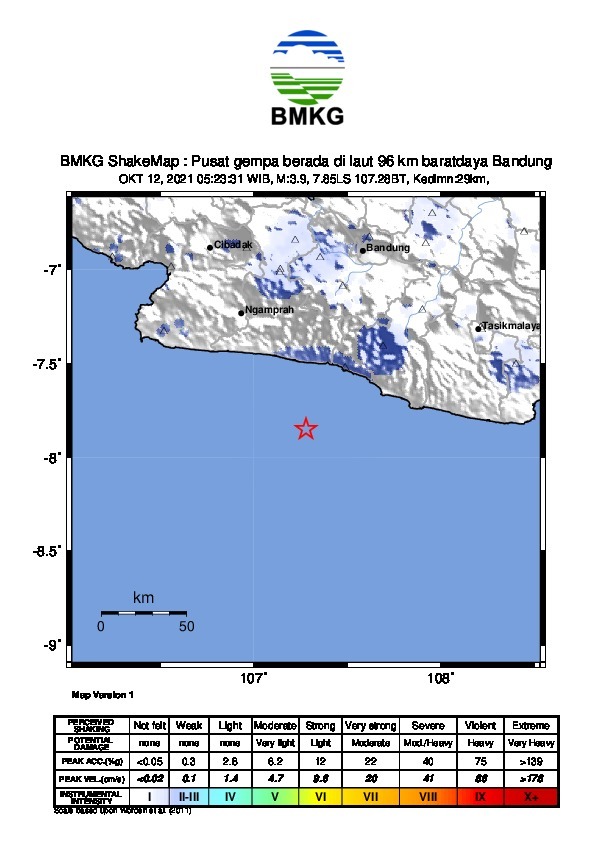 Shakemap BMKG Gempa Garut / BMKG